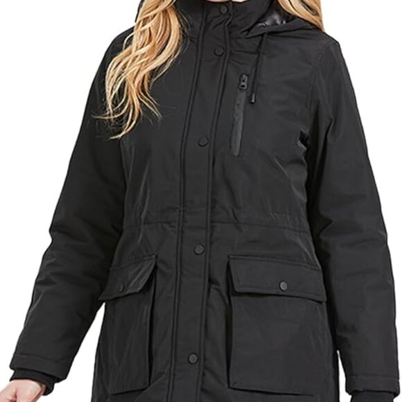 AIKKIA Women Black Slim-Fit Fall Coat-Trendy Hooded Puffer Coat  Sz: S(4) Black - Picture 2 of 12